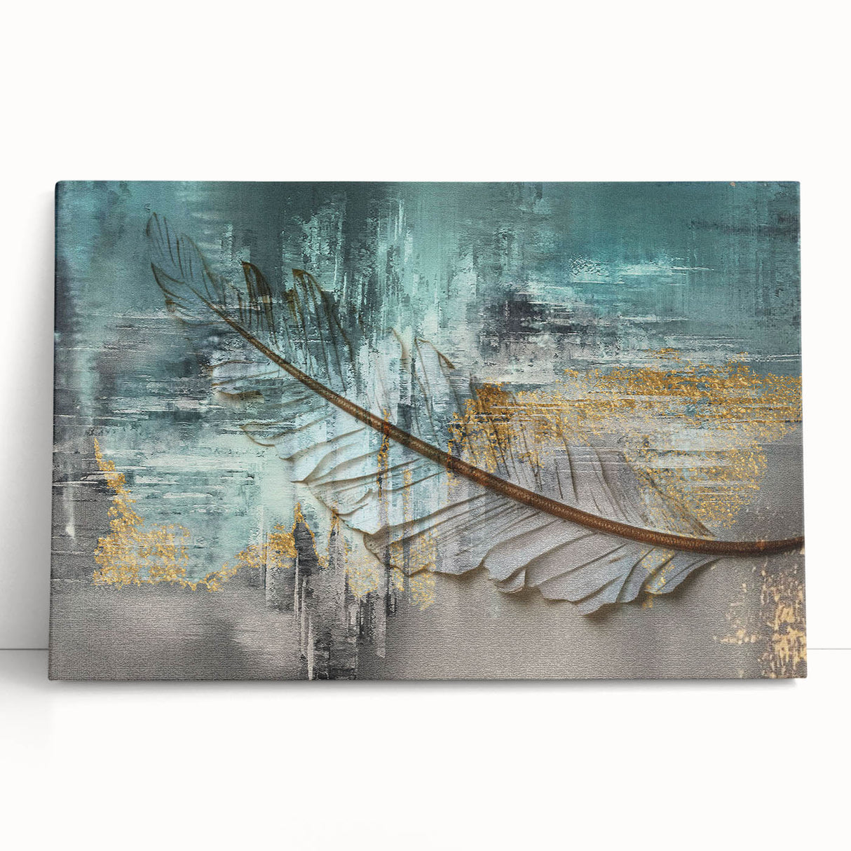 Abstract canvas wall art showcasing vibrant strokes and lines in shades of blue, yellow, and orange, perfect for modern home decor.