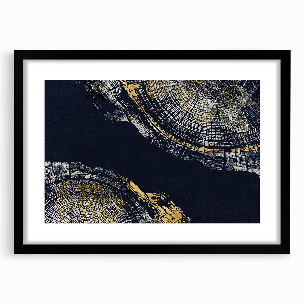Framed abstract wall art featuring colorful strokes and lines in a modern design, set against a black mat, perfect for contemporary decor.
