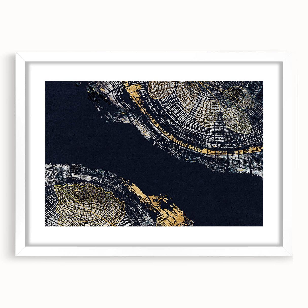 Abstract wall art print showcasing vibrant strokes and lines in a modern design, framed with a white mat for an elegant display.