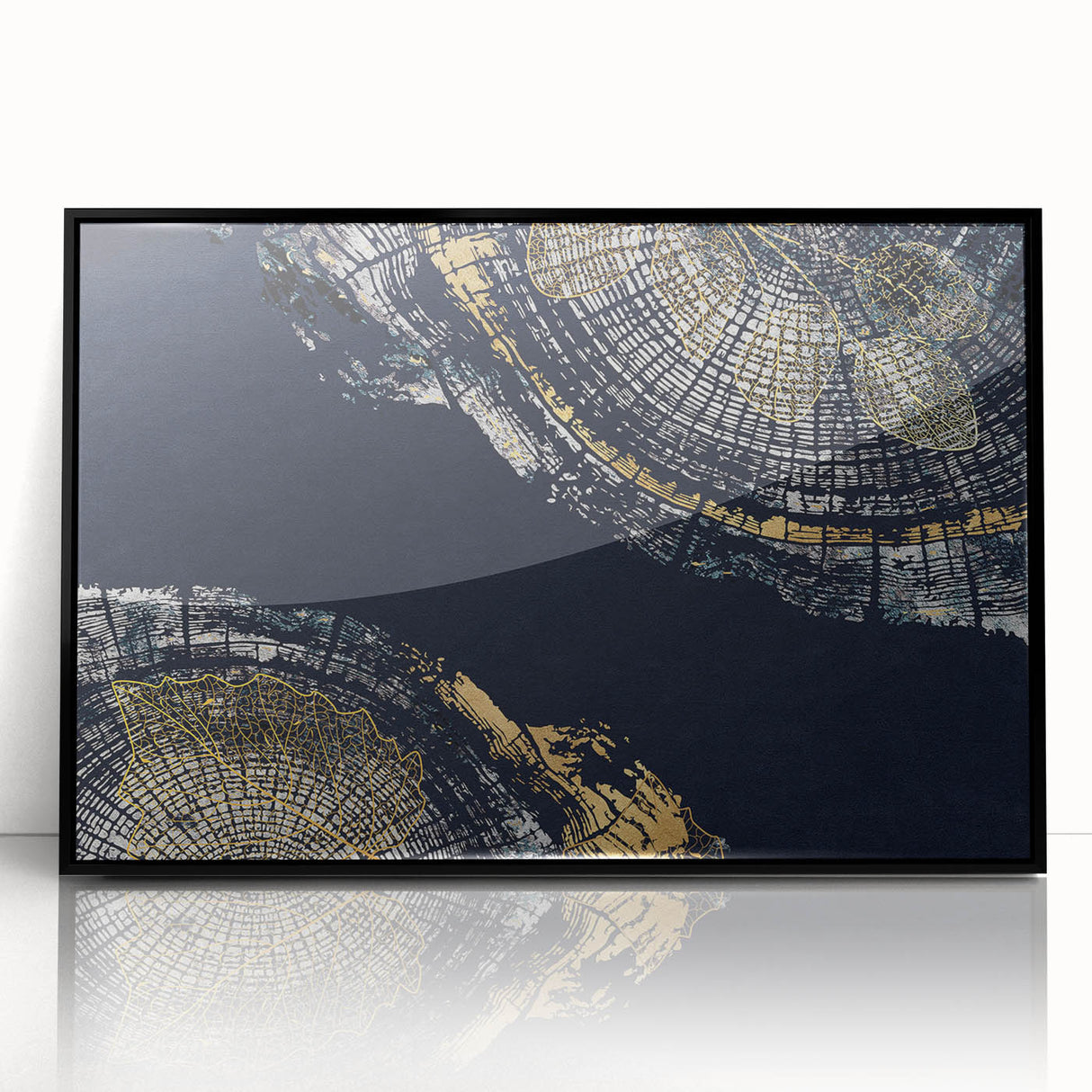 Framed wall art featuring an abstract design of colorful strokes and lines on a black background, adding a modern touch to any decor.