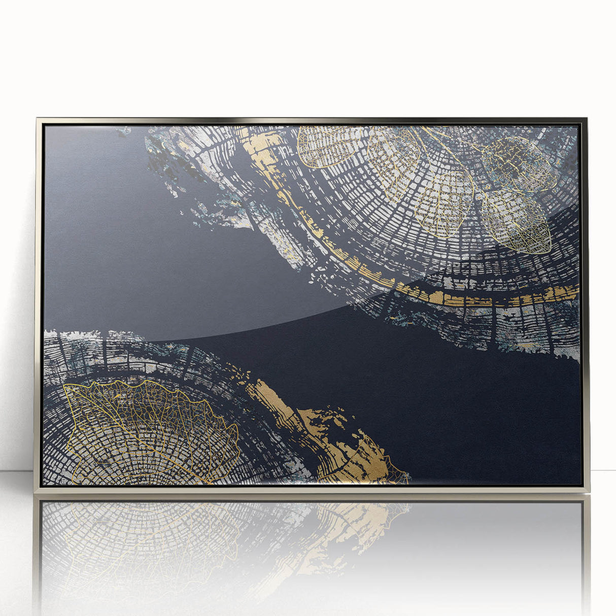 Framed wall art showcasing an abstract design with colorful strokes and lines in a sleek silver frame, perfect for modern decor.