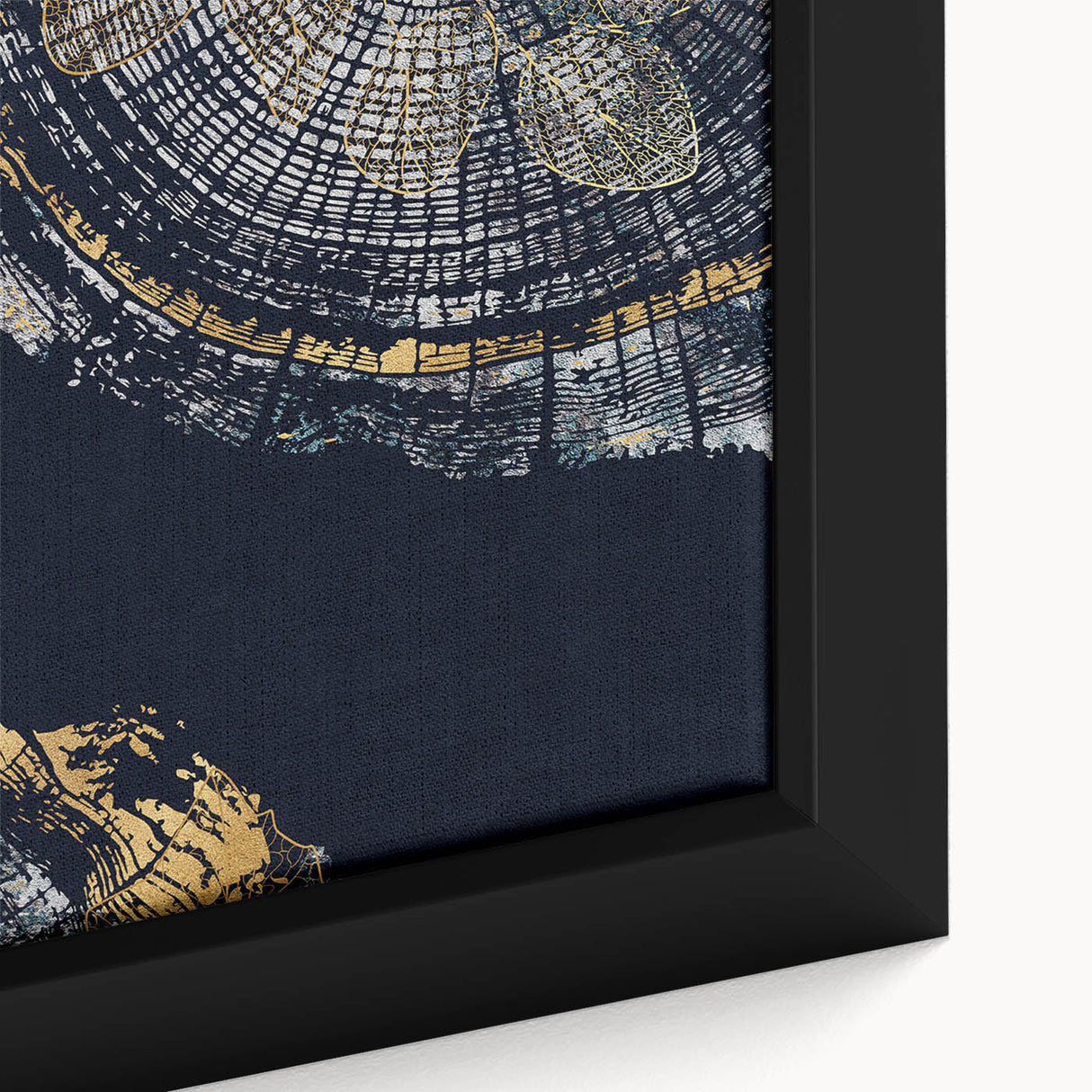 Close-up of framed abstract wall art featuring colorful strokes and lines, showcasing vibrant hues and intricate textures, ideal for modern decor.