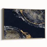 Framed abstract wall art showcasing dynamic strokes and lines in gold and black, perfect for modern home decor with a sophisticated touch.