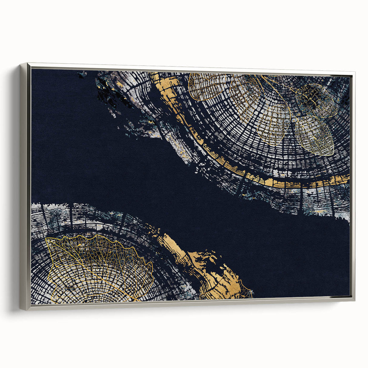 Framed abstract wall art featuring dynamic strokes and lines in silver tones, showcasing a modern design ideal for contemporary decor.