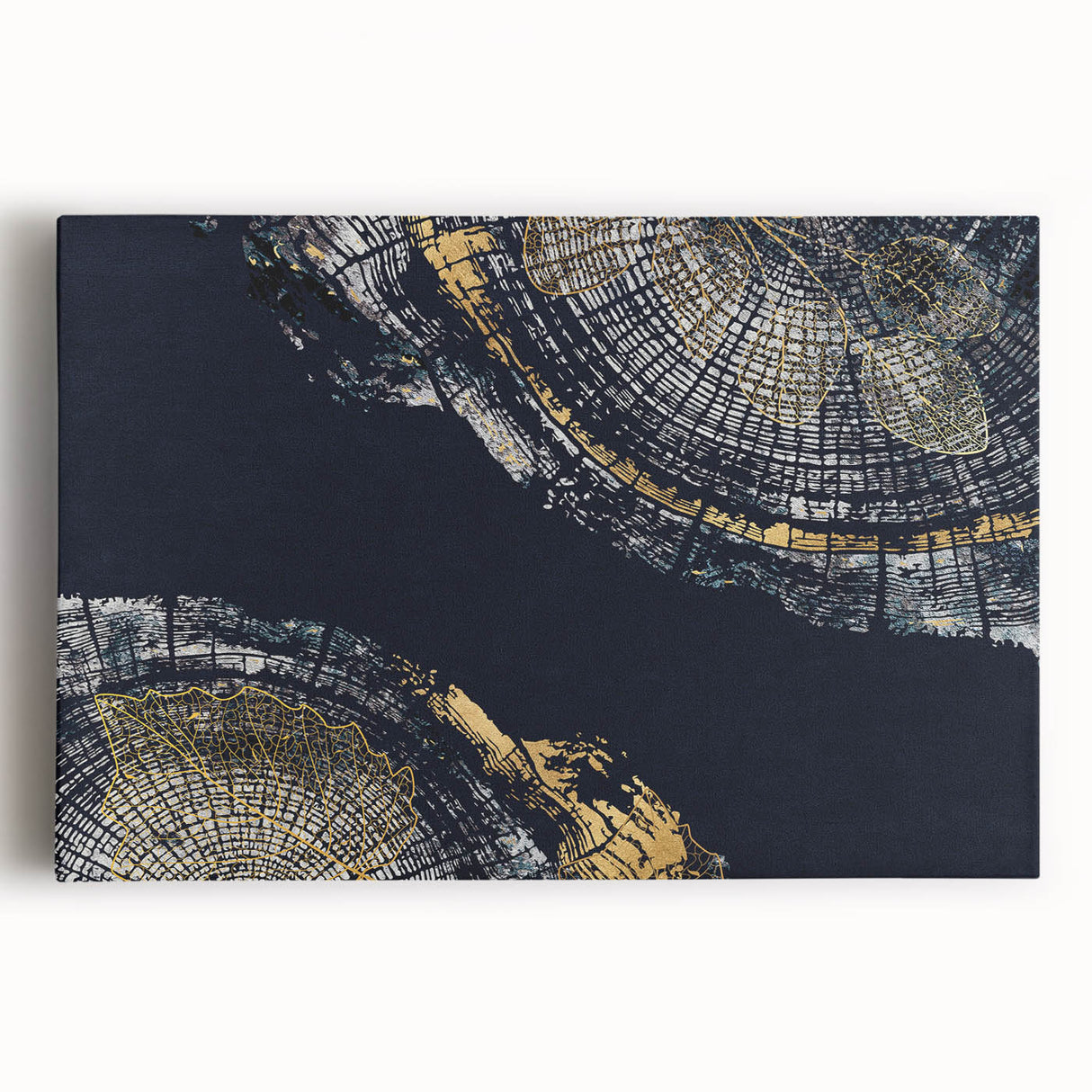 Abstract wall art canvas featuring vibrant strokes and lines in shades of blue, orange, and yellow, designed for modern home decor.