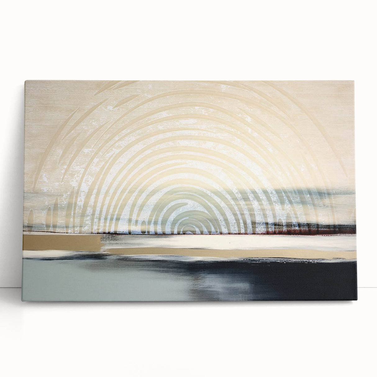 Abstract wall art featuring vibrant strokes and lines in shades of blue, yellow, and red on stretched canvas, perfect for modern decor.