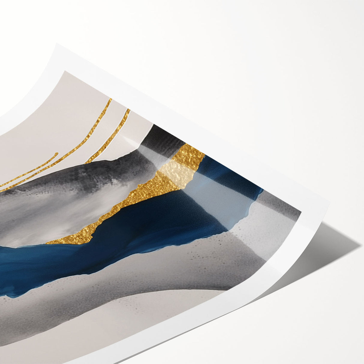 Abstract wall art print showcasing vibrant strokes and lines in shades of blue, orange, and yellow, perfect for modern home decor.