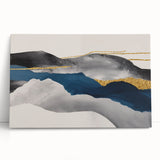 Abstract wall art design showcasing vibrant strokes and lines in shades of blue, orange, and yellow, perfect for modern home decor.