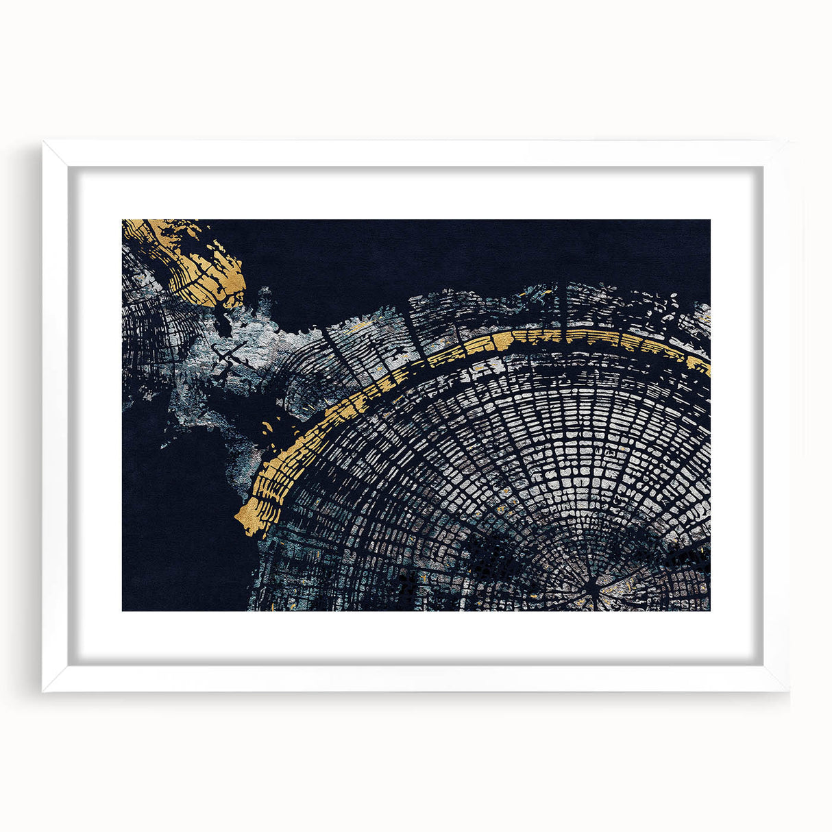 Framed abstract wall art featuring colorful strokes and lines, set in a sleek white frame with a mat, ideal for modern decor.
