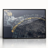 Framed abstract wall art displaying vibrant strokes and lines in a modern design, featuring a sleek black frame for contemporary decor.