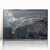 Framed abstract wall art featuring vibrant strokes and lines in gold and black, perfect for modern home decor and stylish interiors.