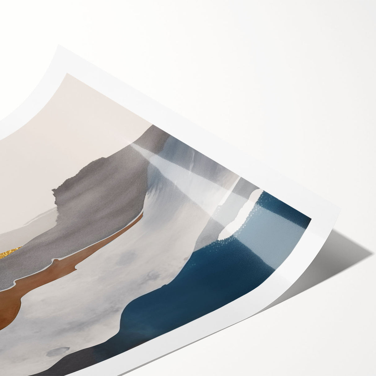 Abstract wall art print showcasing vibrant strokes and lines in a mix of blue, yellow, and orange hues, ideal for modern decor.