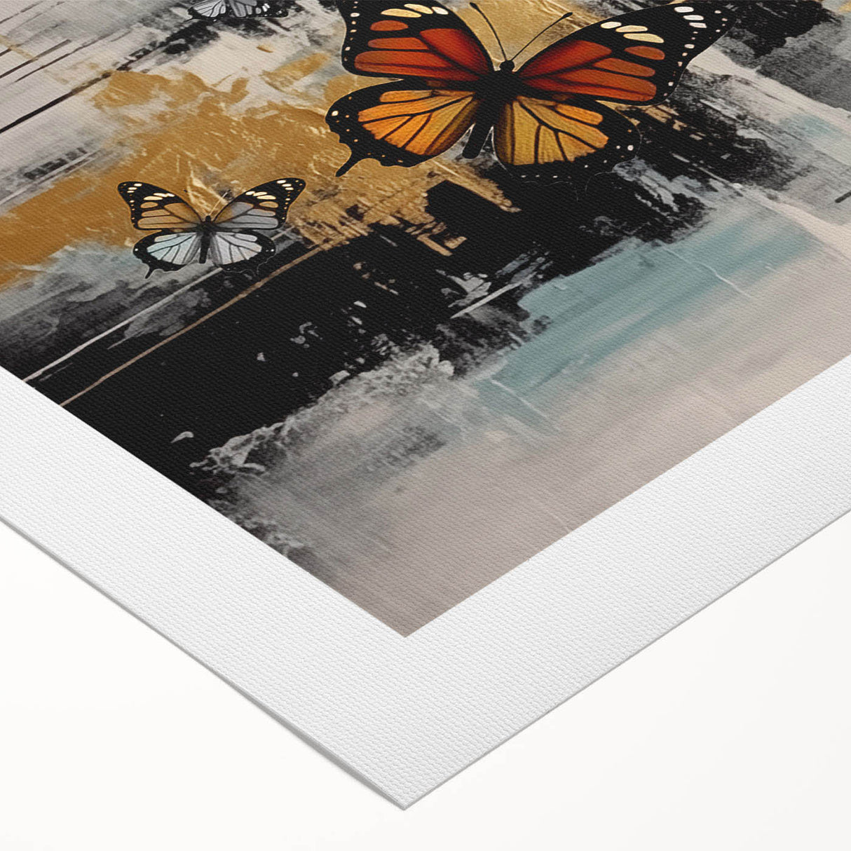 Abstract wall art design on rolled canvas showcasing vibrant strokes and dynamic lines in a variety of colors, perfect for modern decor.
