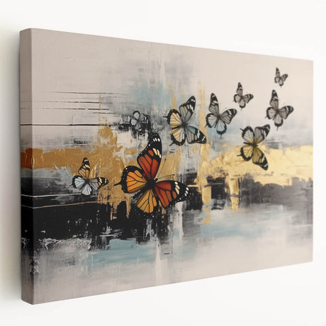 Abstract wall art featuring colorful strokes and lines on stretched canvas, showcasing a modern design suitable for contemporary decor.