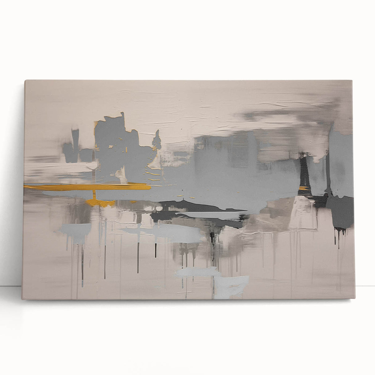 Abstract strokes and lines in vibrant colors create a modern wall art piece on stretched canvas, ideal for contemporary home decor.