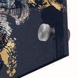 Abstract wall art featuring vibrant strokes and lines in shades of blue, gold, and white, showcasing a modern design ideal for contemporary decor. Perfect for adding a splash of color to any room or office space, this acrylic glass artwork enhances visual interest.