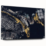 Abstract wall art featuring vibrant strokes and lines in bold colors, displayed in a sleek acrylic frame, perfect for modern home decor.