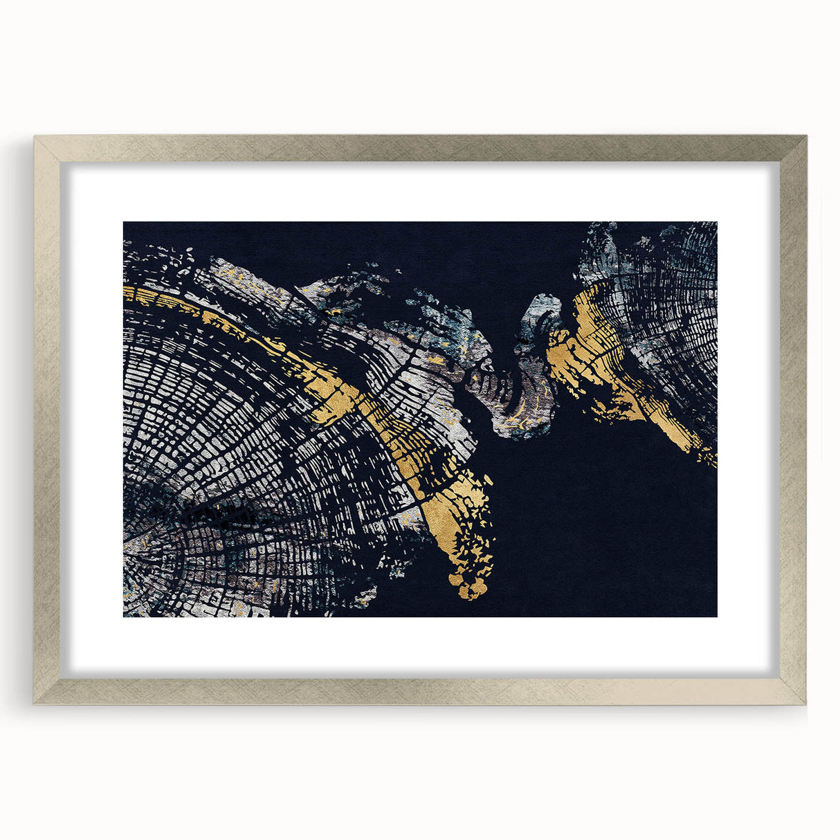 Abstract wall art featuring a modern design of colorful strokes and lines, framed with a sleek silver mat, perfect for enhancing contemporary home decor.