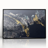 Framed wall art featuring an abstract design of colorful strokes and lines on a black background, ideal for modern home decor and artistic spaces. The artwork showcases vibrant colors blending seamlessly, adding a contemporary touch to any room.