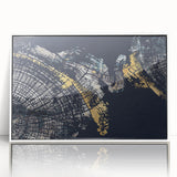 Framed abstract wall art featuring vibrant strokes and lines in shades of blue, yellow, and white, designed for modern decor in living spaces.