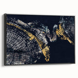 Framed abstract wall art featuring dynamic strokes and lines in black and white, showcasing a modern design. Ideal for contemporary home decor, side view highlights the sleek frame and artistic depth.