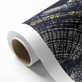 Abstract rolled canvas artwork showcasing vibrant strokes and lines in shades of blue, orange, and yellow, perfect for modern home decor and artistic expression.