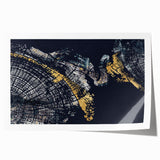 Abstract wall art print showcasing vibrant strokes and geometric lines in blue, orange, and yellow hues, ideal for modern interior decor and artistic expressions.