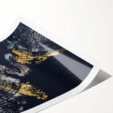 Abstract wall art print showcasing vibrant strokes and lines in shades of blue, orange, and yellow, designed to enhance modern interior decor. Perfect for adding a pop of color to any room.