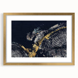 Abstract wall art featuring a modern design of colorful strokes and lines, framed with a gold mat, adding elegance to any decor. Ideal for contemporary home styling.