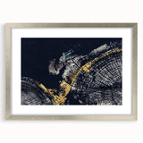 Abstract wall art featuring dynamic strokes and lines in a modern design, framed with a silver mat, showcasing a stylish home decor element. Perfect for contemporary interior aesthetics.