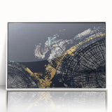 Framed wall art featuring an abstract design of colorful strokes and lines on a white background, offering a modern aesthetic for home decor. Ideal for contemporary living spaces and art enthusiasts.