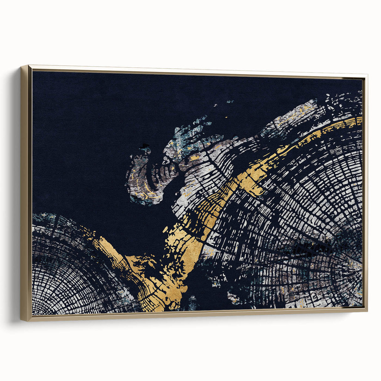 Framed wall art showcasing an abstract design with gold strokes and lines, set against a dark background, adding a modern touch to any home decor. Ideal for minimalist interiors, this canvas art piece elevates visual aesthetics in living spaces or offices.
