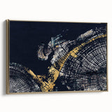 Framed wall art showcasing an abstract design with gold strokes and lines, set against a dark background, adding a modern touch to any home decor. Ideal for minimalist interiors, this canvas art piece elevates visual aesthetics in living spaces or offices.