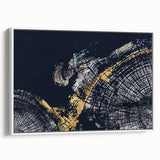 Framed canvas wall art showcasing an abstract design with colorful strokes and lines, set against a white background. Ideal for modern home decor and artistic spaces.