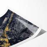 Abstract wall art print showcasing colorful strokes and lines in vibrant hues of blue, red, and yellow, ideal for modern home decor, rolled for easy shipping.