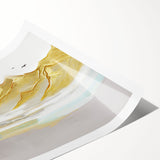 Abstract wall art print showcasing vibrant strokes and lines in a harmonious blend of blue, yellow, and orange hues, perfect for modern decor.