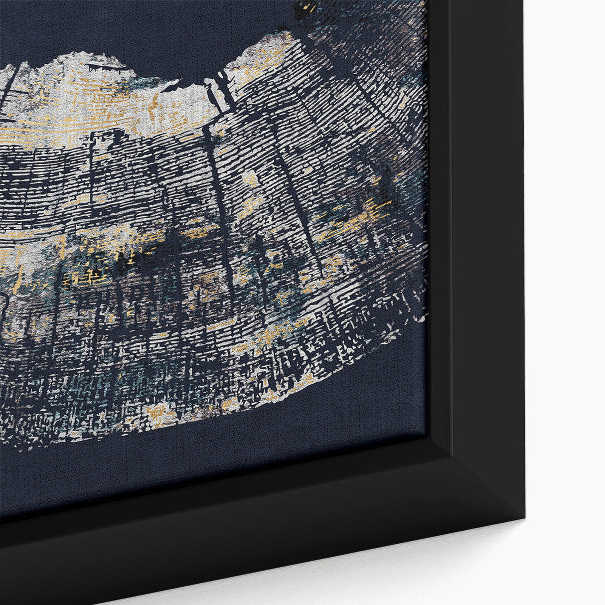 Close-up of a framed canvas wall art piece showcasing an abstract design with colorful strokes and lines, perfect for modern home decor. The vibrant hues blend harmoniously to create an eye-catching focal point for any room.
