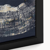 Close-up of a framed canvas wall art piece showcasing an abstract design with colorful strokes and lines, perfect for modern home decor. The vibrant hues blend harmoniously to create an eye-catching focal point for any room.