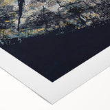 Abstract wall art featuring vibrant strokes and lines in shades of blue, orange, and gold, designed for modern home decor. Perfect for adding a contemporary touch to any room.