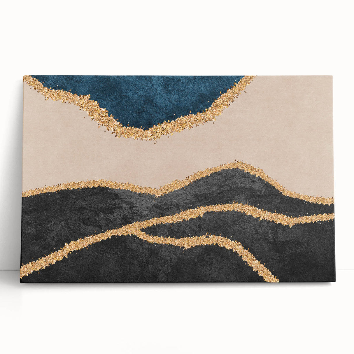 Abstract wall art featuring vibrant strokes and lines in a blend of blue, yellow, and orange, perfect for modern home decor.