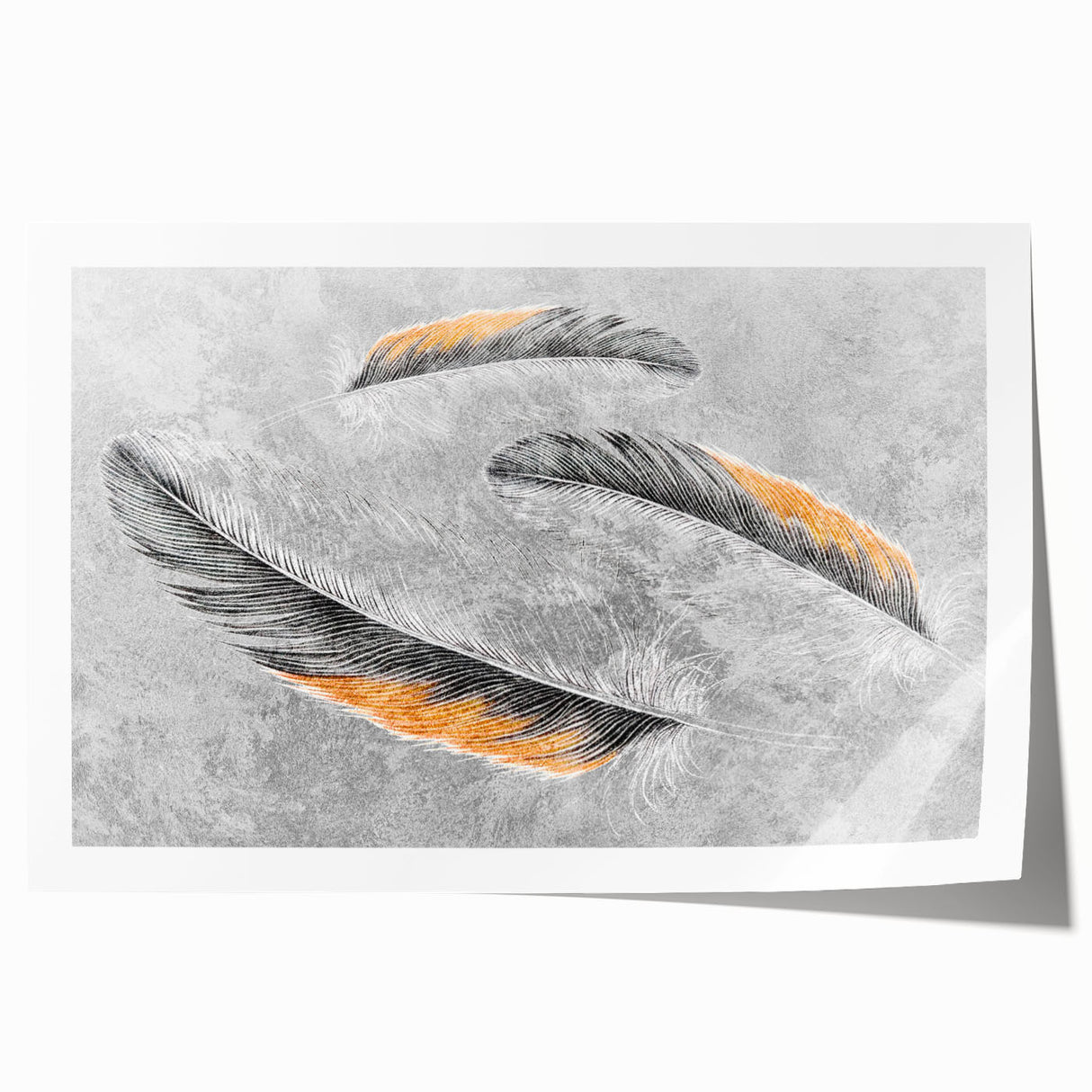 Abstract wall art print showcasing vibrant strokes and lines in shades of blue, orange, and yellow, perfect for modern home decor.