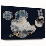 Acrylic glass wall art displaying an abstract design with colorful strokes and lines, showcasing a modern aesthetic suitable for contemporary decor. The side view highlights the sleek finish and vibrant colors that enhance any living space.