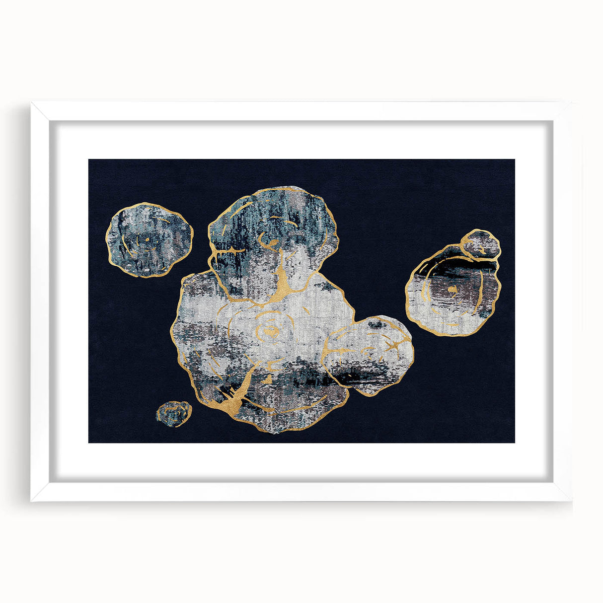 Abstract wall art featuring colorful strokes and lines in a modern design, framed with a white mat. Ideal for contemporary home decor, showcasing vibrant hues.