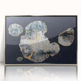 Framed acrylic wall art featuring an abstract design of colorful strokes and lines in silver tones, ideal for modern home decor, adding a touch of elegance.