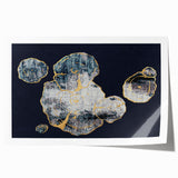 Abstract wall art print featuring vibrant strokes and lines in shades of blue, orange, and yellow, designed for modern home decor. Perfect for adding a contemporary touch to any space, this rolled print offers a dynamic visual appeal.