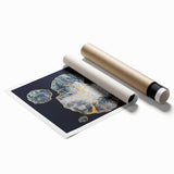 Abstract wall art featuring vibrant strokes and lines in a blend of blue, orange, and yellow hues, showcasing a modern design perfect for contemporary decor. Ideal for adding a pop of color to living spaces or offices, this rolled print enhances any wall with its dynamic visual appeal.