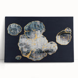 Abstract wall art featuring a vibrant design of colorful strokes and lines, printed on stretched canvas, leaning against a wall, ideal for modern decor.