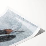 Abstract wall art print showcasing vibrant strokes and lines in shades of blue, orange, and yellow, perfect for modern home decor.