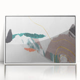 Framed wall art featuring an abstract design with vibrant strokes and lines in a modern aesthetic, showcasing a white frame that enhances its contemporary appeal. Perfect for adding a touch of color and sophistication to any living space or office decor.