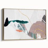 Framed abstract wall art featuring dynamic strokes and lines in gold and neutral tones, displayed from a side view to highlight its modern design and texture. Perfect for contemporary home decor.